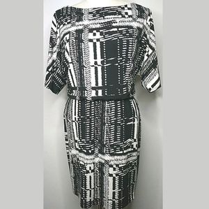 Trina Turk 6 Nerissa Blouson black white Dress Above Knee Short Sleeve Stretch